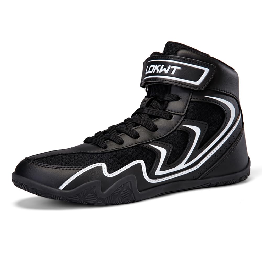 Sneakers Boxe Wrestling Alte Leggere Pannelli Mesh Traspiranti Fascia Anteriore Regolabile Suola Flessibile Antiscivolo Movimento Veloce