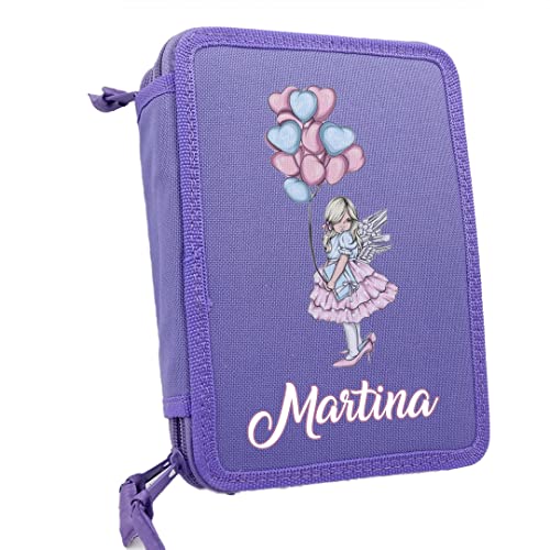 Astuccio Scuola 3 Zip Completo di 33 Pezzi con nome portatutto Portapastelli Fata Fatina Colorato di Penne Pastelli Pennarelli Righello Temperino Gomma Taccuino bambino
