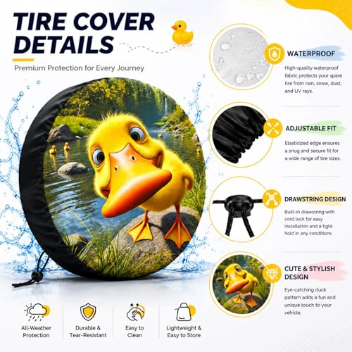 Image of Funny Duck Spare Tire Cover with Unique Print, Weatherproof Wheel Covers Tire Protector, Universal Fit for Rv, Trailer, SUV, Camper Vehicle
