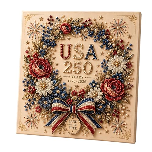 USA 250th Anniversary Beaded Floral Art Kit Patriotic DIY Pearl Embroidery Canvas (17762026 Edition) US 250th DIY Pearl Beaded Floral Craft Decoration 4th of July Diamond Painting Kit (B#)
