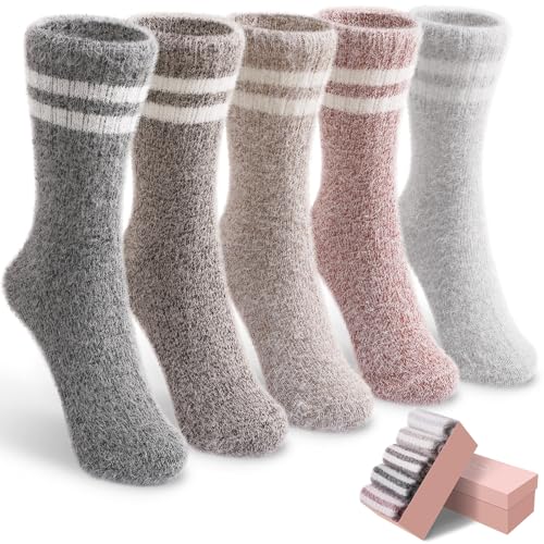 Image of SISOSOCK 5 Pairs Fuzzy Soft Cozy Comfortable Socks for Women, Casual Sleep Comfy Socks, Perfect Warm Winter Gifts for Women
