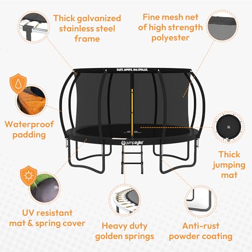 Image of JUMPZYLLA Trampoline Outdoor 8FT 10FT 12FT 14FT 15FT 16FT with Enclosure and Ladder, ASTM Approved Recreational Trampoline for Kids and Adults, Anti-Rust Coated Frame