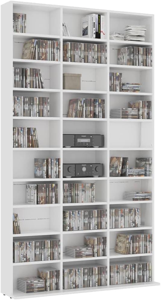 CD Cabinet Media Storage Cabinet-Stylish Multimedia Storage Cabinet, White 40.6"x9"x69.10" Chipboard