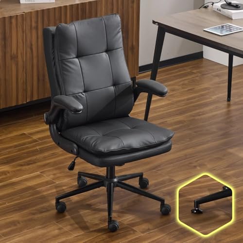 VINGLI Comfy Black Leather Office Desk Chair,Ergonomic High-Back Support Computer Gaming Chair...