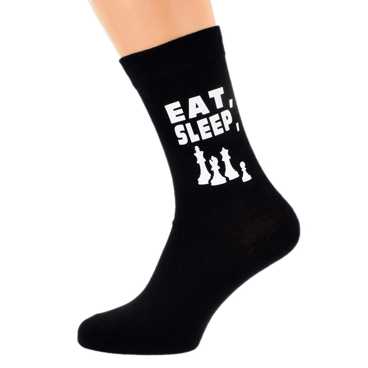 Eat Sleep Playing Chess with Chess Pieces Image Design Mens Black Cotton Rich Socks