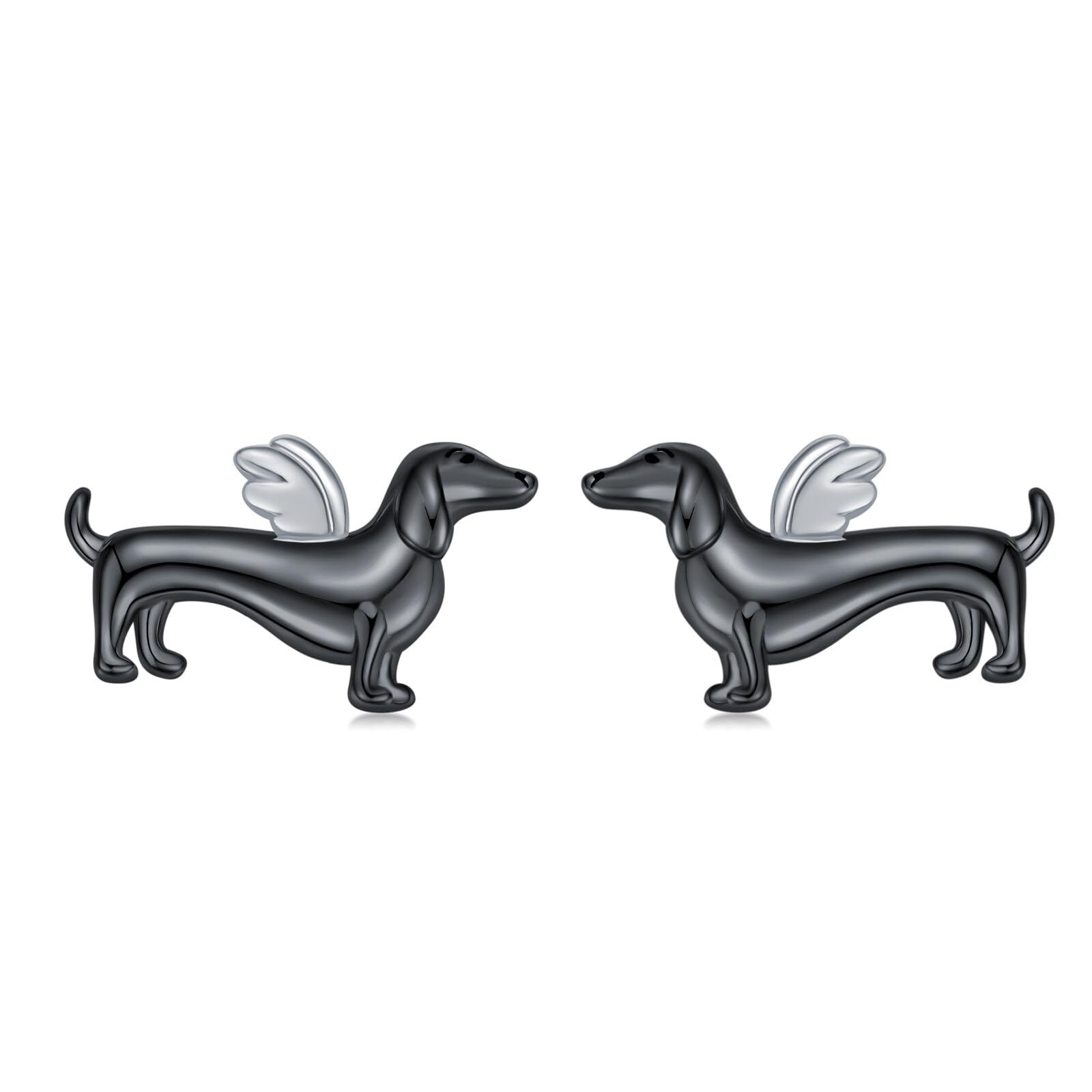 Pendientes de perro salchicha Seiyang de plata con cierre de tuerca 8