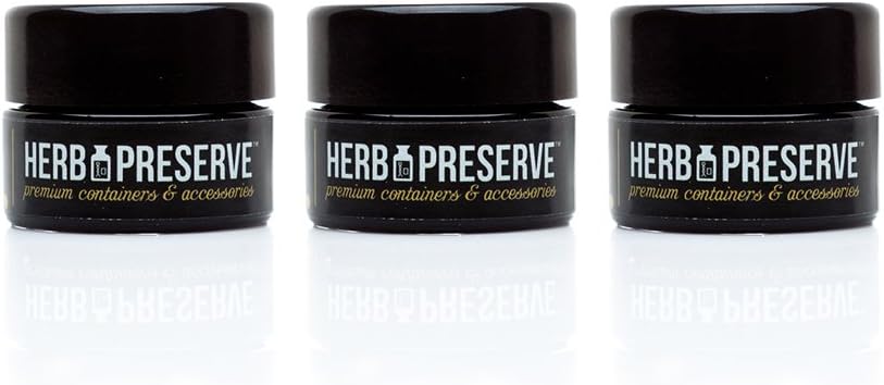 Herb Preserve Half Gram (5 Ml) Capacity Palm Size Screwtop Jar Black Ultraviolet Refillable Glass Stash 3-Pack Set