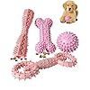 4 Pack Puppy Toys for 2-8 Months Pets Dog Chew Toy for Small Puppies Teething Toys for Cleaning Teeth Cute Pink Small Dog Toys Soft Durable Interactive Chew Toy Puppy Supplies Starter Kit (Pink)