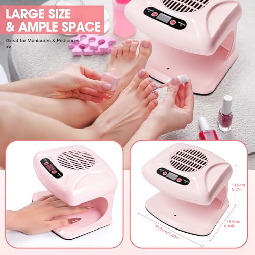 Nail Dryer for Regular Polish,LXIANGN 300W Timing Warm Cool Wind Air Nail Drying Fan with Auto Sensor,Professional Nail Fan Blow Dryer for Manicure Salon and Daily Home Use (Pink) - Thumbnail 7