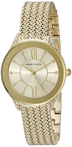 Anne Klein Women's AK/2208CHGB Premium Crystal Accented Gold-Tone Mesh Bracelet Watch
