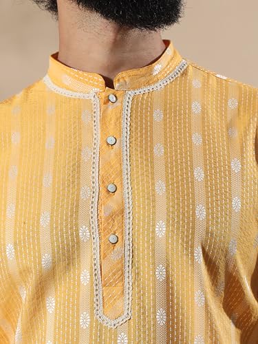 Filori Studio - Men's Jacquard Woven Design with Lace Detailing Long Kurta (Kurta Only)3