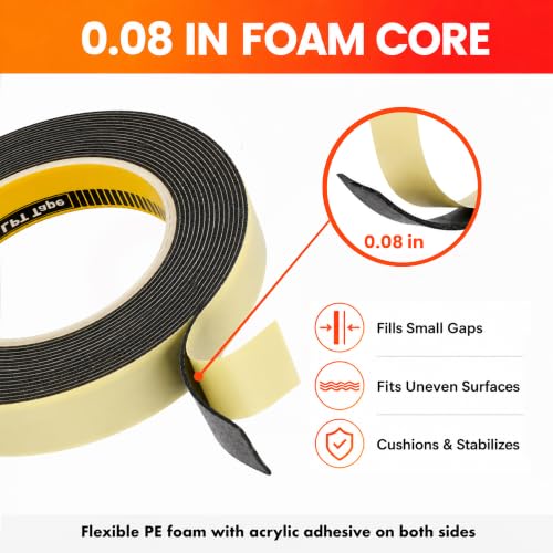 Image of LLPT Double Sided Foam Tape 1 /2 inch x 18 Ft Black | Heavy Duty, Strong Bonding, Waterproof, Weather Resistant for Banners Posters Alarm Sensors LED Strips and Home Office Decor