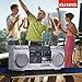 aiwa Retro Boombox CD Player with Cassette Recording, Bluetooth 5.0, FM/AM Radio, USB/SD/AUX Inputs, VU Meters, LCD Display, Dual 40W Speakers - Silver