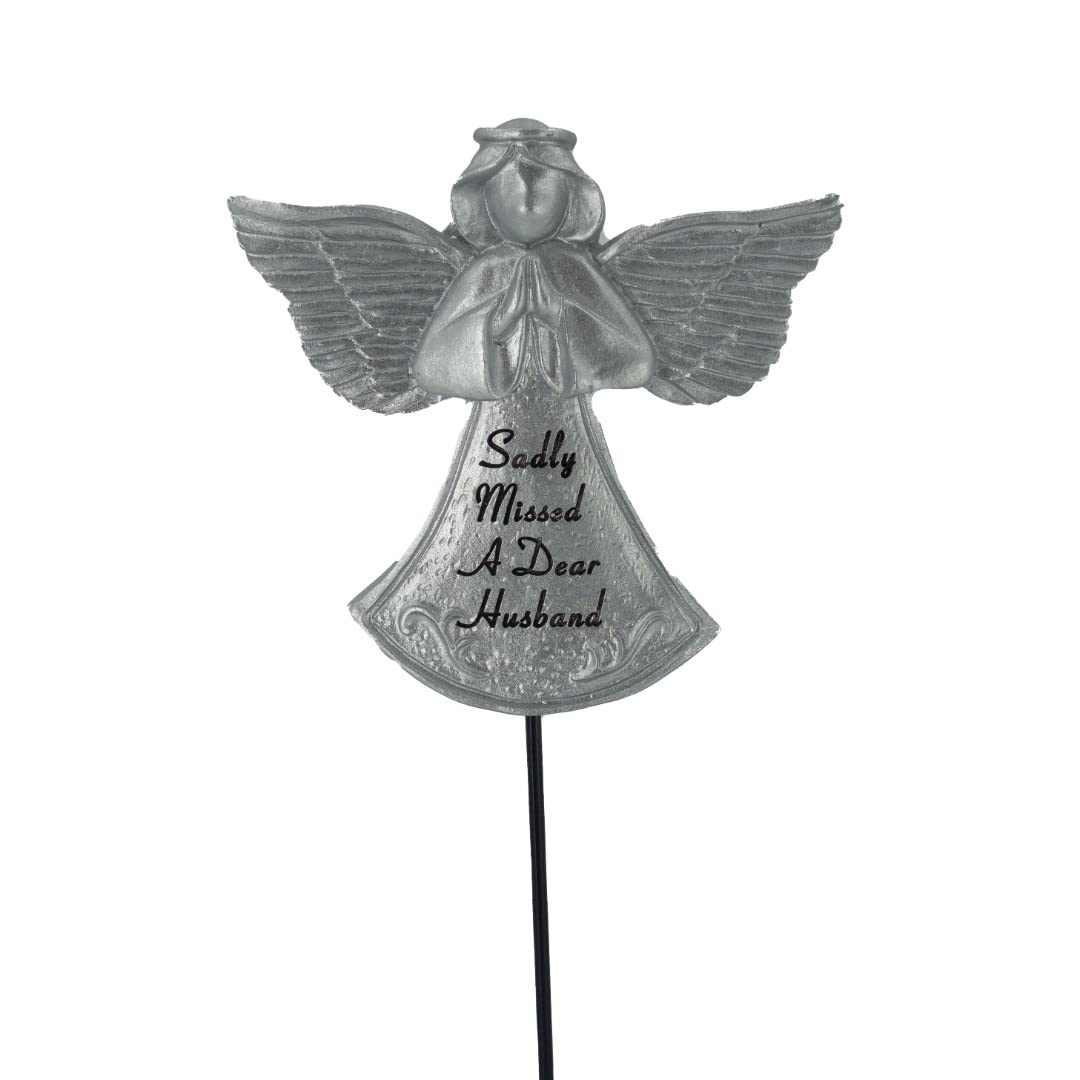 Angraves Multicolor Sadly Missed Husband Silver Guardian Angel Memorial Tribute Stick Graveside Plaque Ornament