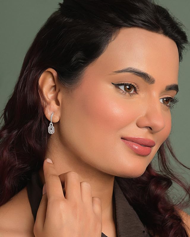 Image of CLARA 925 Sterling Silver Drop Earrings | Platinum Plated | Daily Wear |Gift for Women and Girls