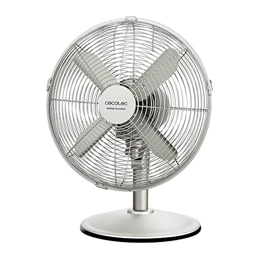 Cecotec Ventilador de Sobremesa EnergySilence 610 SteelDesk. 40 W, Acabado en Acero, Diámetro 12" con 4 Aspas, 3 Velocidades, Oscilación, Altura ajustable, Máxima seguridad