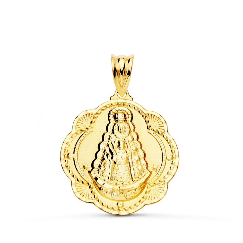 Vierge Médaille d'or del Rocío 18K Unisexe 25 mm. Formulaire Détails Pandereta - Personnalisable - Enregistrement inclus dans le prix