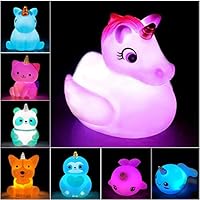 Jomyfant Unicorn Bath Toys Light Up Floating Rubber Toys(8 Packs),Flashing Color Changing Light in Water,Baby Infants Kids Toddler Child Preschool Bathtub Unicorn Bathroom Toy \u2026