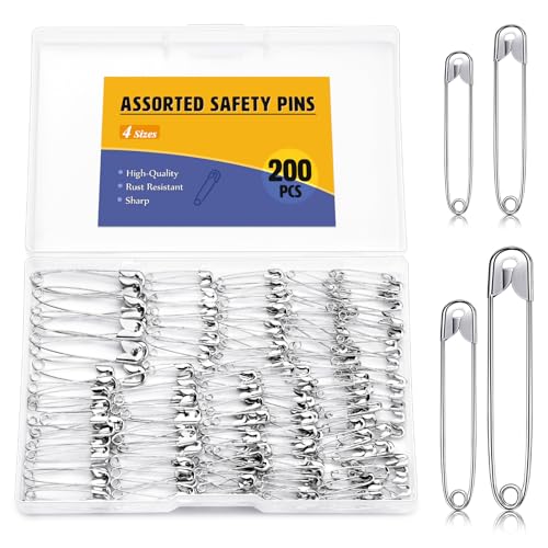 ENCHOL 200 Pcs 4 Sizes Safety Pins Assorted Safety Pins for Clothes