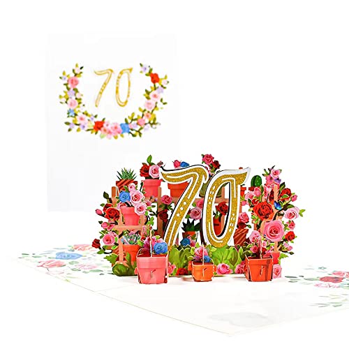 JinSu 3D Carte Anniversaire 70 Ans, Pop Up Carte 70e Anniversaire, Carte de Voeux Joyeux Anniversaire avec Enveloppe, Carte Anniversaire de Mariage 70 Ans Cover
