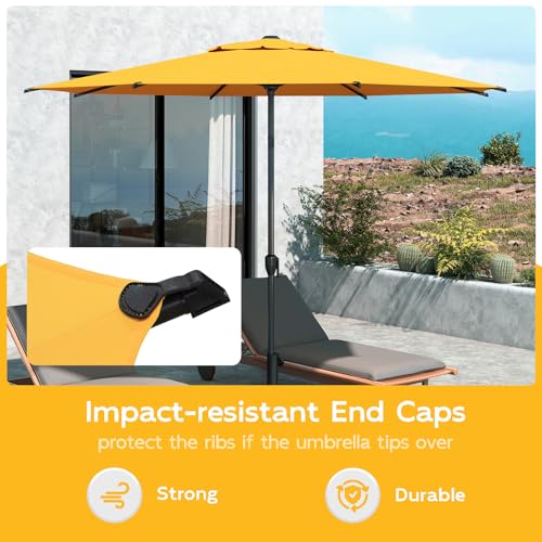 Image of Abba Patio 9FT Lyon Outdoor Patio Umbrella Outdoor Table Umbrella with Crank Market Umbrella 8 Sturdy Ribs UV Protection Waterproof and Push Button Tilt for Garden Deck Backyard Pool,Yellow