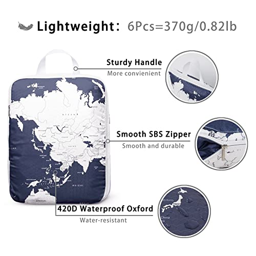 6 Pcs Compression Packing Cubes for Travel, Waterproof Luggage Organizer Washable Storage Bags Set - Packaging Cubes for Backpack Travel and Carry-Ons by Hitanfe - Used condition - Image 4