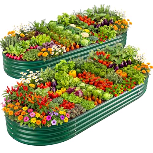 Image of Land Guard 2Pcs 8ft Galvanized Steel Raised Garden Bed, 8 x 4 x 1 ft Large Metal Raised Planter Beds, Raised Garden Bed for Vegetables, Green