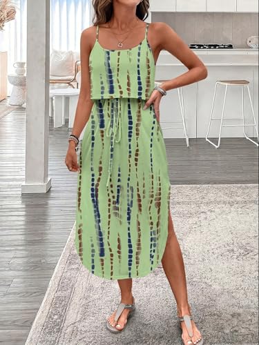 Image of RoseSeek Women's Spaghetti Strap Tie Dye Cami Sun Dress Beach Midi Summer Dresses Resort Wear Vacation Outfits