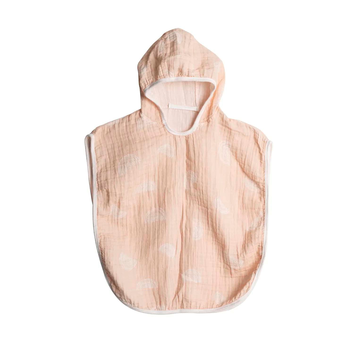 100% Cotton Muslin Baby Bath Poncho - Soft &amp; Absorbent Hooded Towel for Infants &amp; Toddlers, Lightweight and Breathable,Baby Shower (White Rainbow)