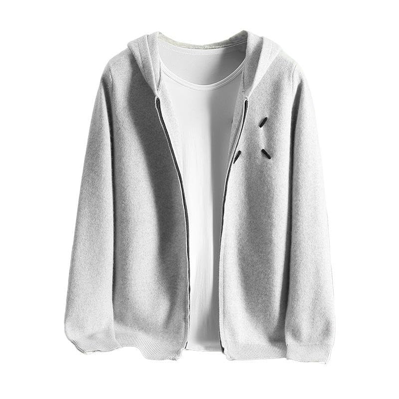 Men's Autumn Winter Thick Cashmere Zipper Hooded Knit Cardigan4