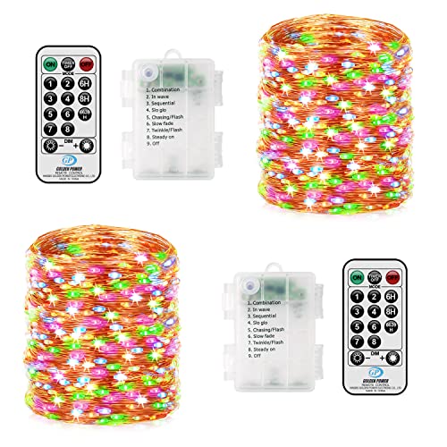 Lichterkette Außen Batterie - 2 Stück 12M 120 LED Lichterkette Kupferdraht mit Fernbedienung 8 Modi IP65 Wasserdicht und Timer für Innen Weihnachten Schlafzimmer Garten Balkon Hochzeit -Bunt