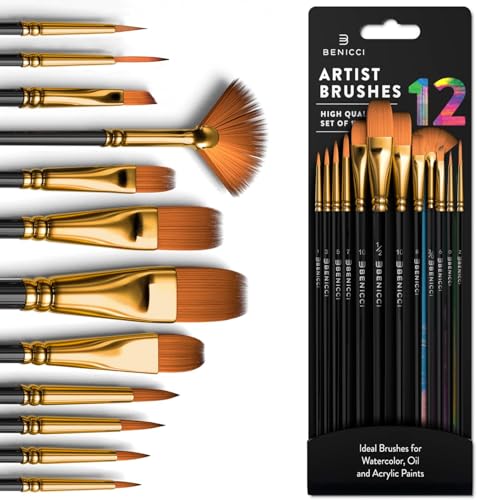 Professional Artist Paint Brush Set of 12 - Painting Brushes Kit for Kids, Adults Fabulous for...