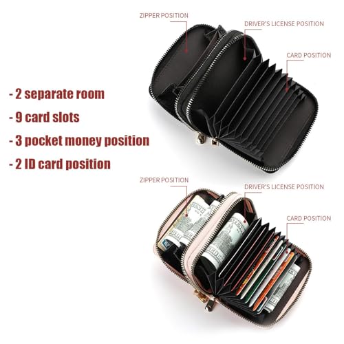 Women's Accordion Wallet with Double Zipper RFID-Blocking Card Organizer, Slim Coin Purse for Credit Cards/ID/Cash4
