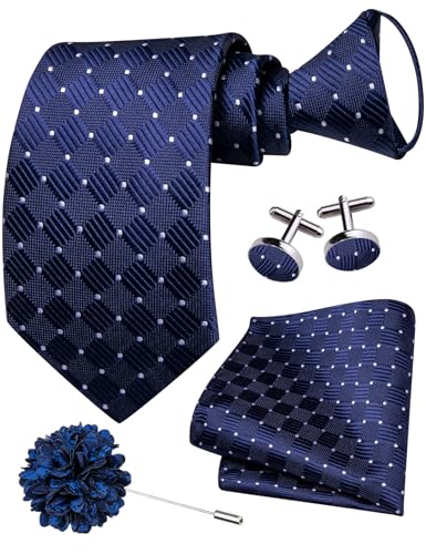 Image of Hi-Tie Zipper Ties for Men Pre-tied Tie Set Lapel Pin Pocket Square and Cufflinks Formal Business Wedding Adjustable Necktie