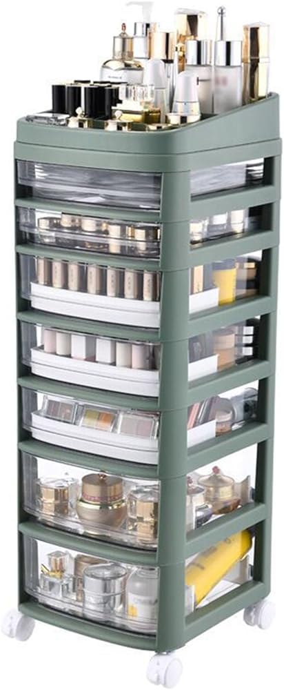 Cassettiera trasparente multistrato con rotelle, organizer da bagno per cosmetici e articoli da toeletta, cassetti scorrevoli