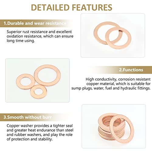 320 Pieces Copper Metric Flat Washers, Sealing Washers, Kindroufly 11 Sizes Copper Washers, Metal Washers Assortment Kit (M5 M6 M8 M10 M12 M14 M16 M20) #TOP3
