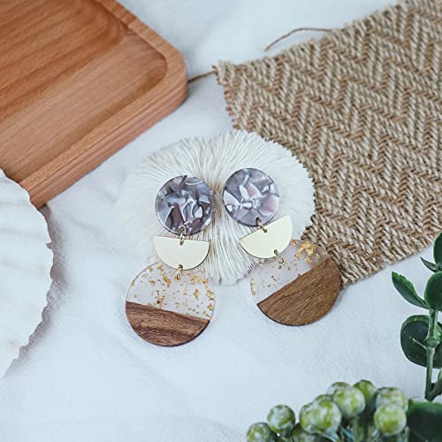 Retro Wooden Resin Geometric Bar Drop Dangle Earrings Layered Leopard For Women Girls Polymer Clay Lightweight Statement Jewelry-A #TOP2