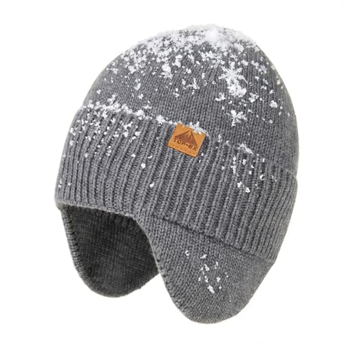 Image of TOP-EX DryKnit Unisex 80% Merino Wool Waterproof Beanie with Ear Flap Warm Winter Fleece Lined Beanie Hat M /L /XL