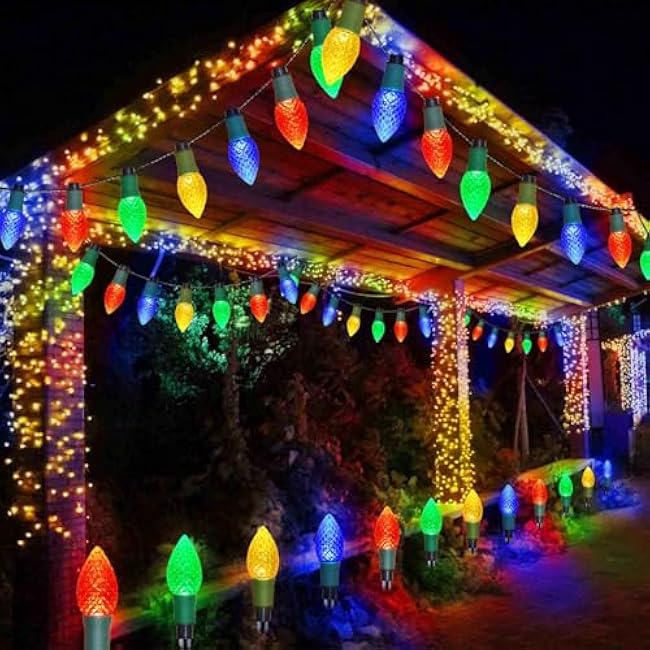 Homeleo 20 LED Solar C9 Christmas Lights Outdoor, 2-in-1 C9 Christmas Pathway Lights & String Lights for Outdoor Christmas Decorations Yard Front Porch Door Wreaths Window Tree Decor