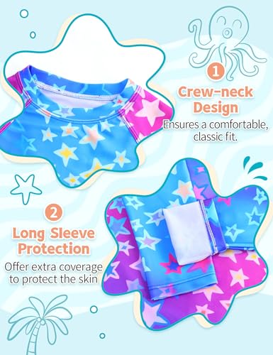 Image of TENVDA Girls Rash Guard Swimsuit Long Sleeve Bathing Suits with Shorts for 3-12 Years Old Kids