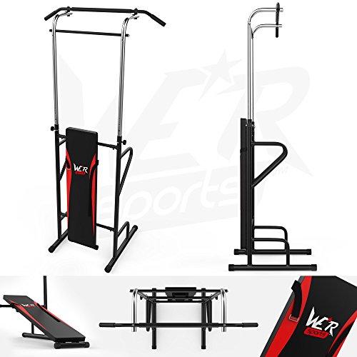 We R Sports - Postazione con Panca Rimovibile e Barra per trazioni Regolabile, Colore: Nero