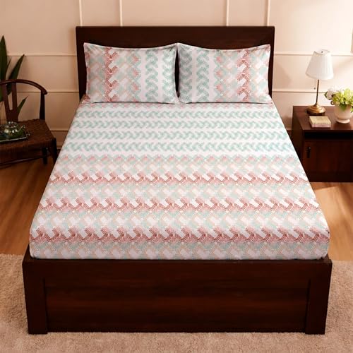 Image of Raymond Bedsheet 100% Cotton Feel Bedsheets 200 TC for Double Bed King Size (108 x108 Inch) with 2 Large Size Pillow Covers | Soft and Breathable | Wrinkle-Free | Premium Printed Design Rose Leaf