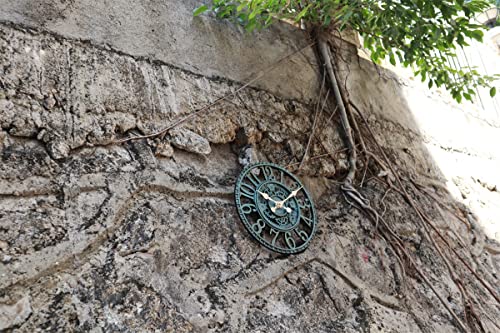 Taodyans Outdoor Wall Clock 12 in Outside Waterproof Garden Clock Quartz Battery Operated Round Clocks Retro Home Kitchen Living Room Decor Clocks -Not Silent (Turquoise)