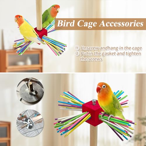 Image of Bird Perch Toy for Cage,Spinning Windmill Bird Perch Toy,360 Rotating Chewable Stand with Grinding Sticks,Interactive Cage /Tabletop Training Toy for Parakeets,Cockatiels,Lovebirds (Mixcolor, Square)