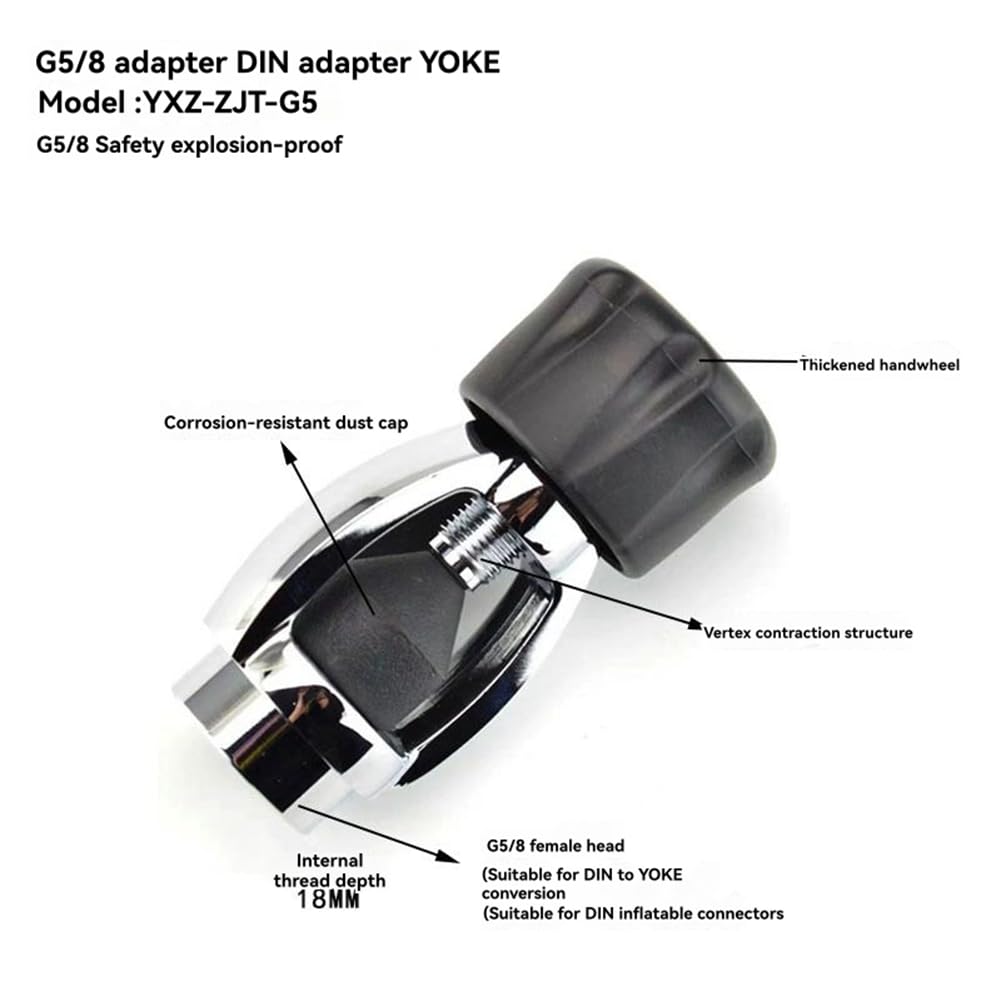 Adattatore per Bombola di Gas per Immersioni Subacquee da DIN A Giogo G5/8 Adattatore Gonfiabile Efficiente