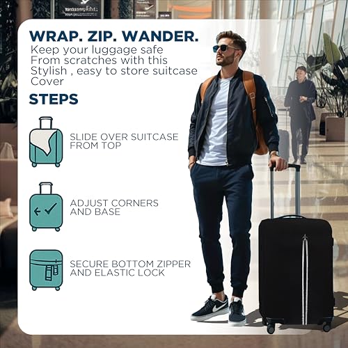 Image of WanderWraps Spendex Polyester Protective Luggage Cover | Hard Luggage Trolley Bag Cover | Washable | Dust Proof | Stretchable | M - 24 inch | Skytrail