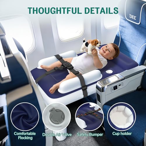 Deeteck Inflatable Toddler Airplane Bed - Airplane Bed for Toddler & Baby,Air Plane Seat Extender for Kids, Baby Air Mattress with Safety Belt, Carry Bag, Fast-Pump & Storage Pocket by Deeteck - Image 3
