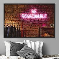 Framed Canvas Wall Art Illuminated Words 3D Industrial Inspirational Multicolor Neon Pop Art Quotes Typography Urban - 16x24 inches