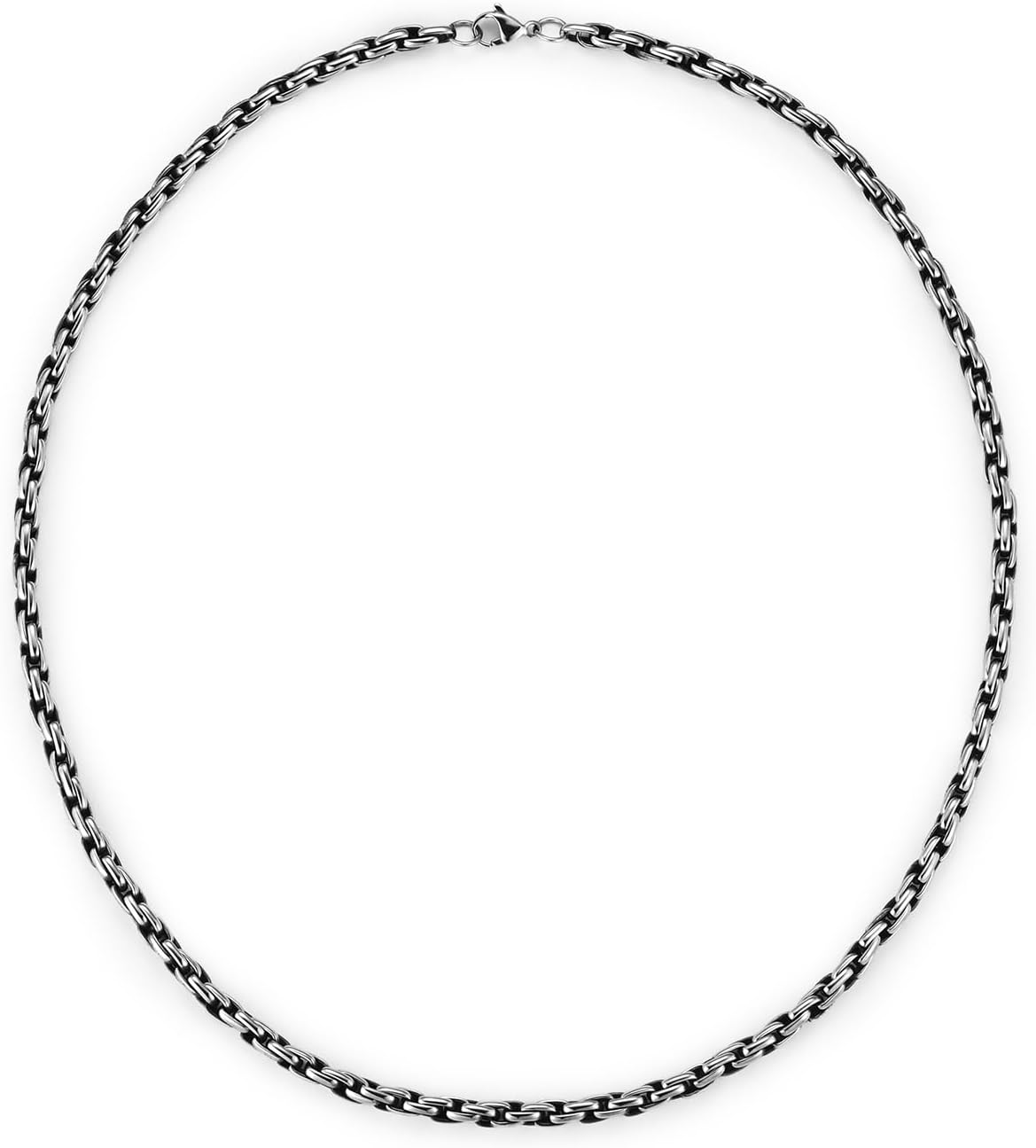 Mens Stainless Steel 5MM Boston Link Chain Necklace, 24 Inch Sturdy Silver Color Chain Necklace for Men, Minimalist and Urban Style