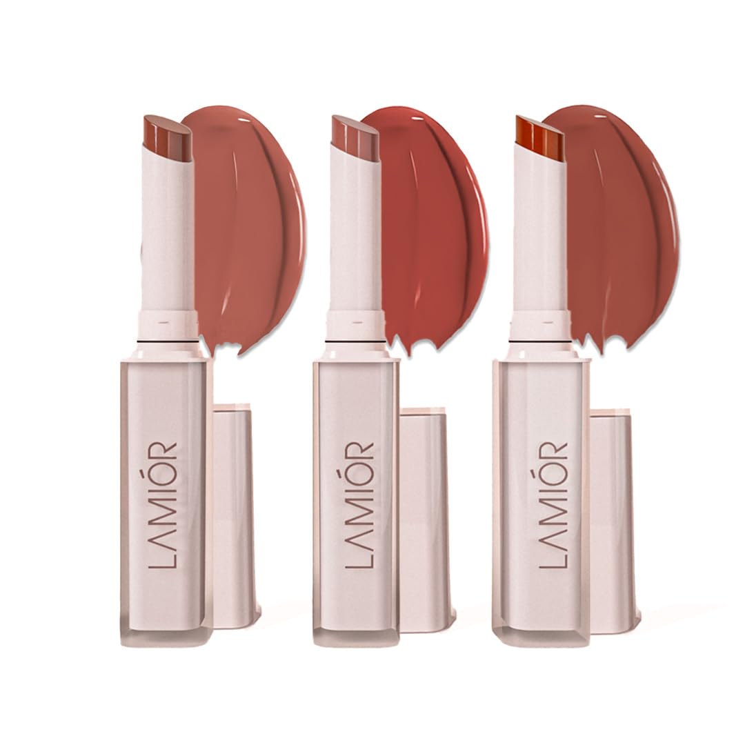 Lamior Lip Drip Gloss Stick | Ultra Glossy Mirror Shine, Non-Sticky, Featherlight | Hydrating, Long-Lasting Colour | with Hyaluronic Acid, Peptides & Kakadu Plum | Vegan & Clean Beauty - Vitamin Sun - Combo of 3